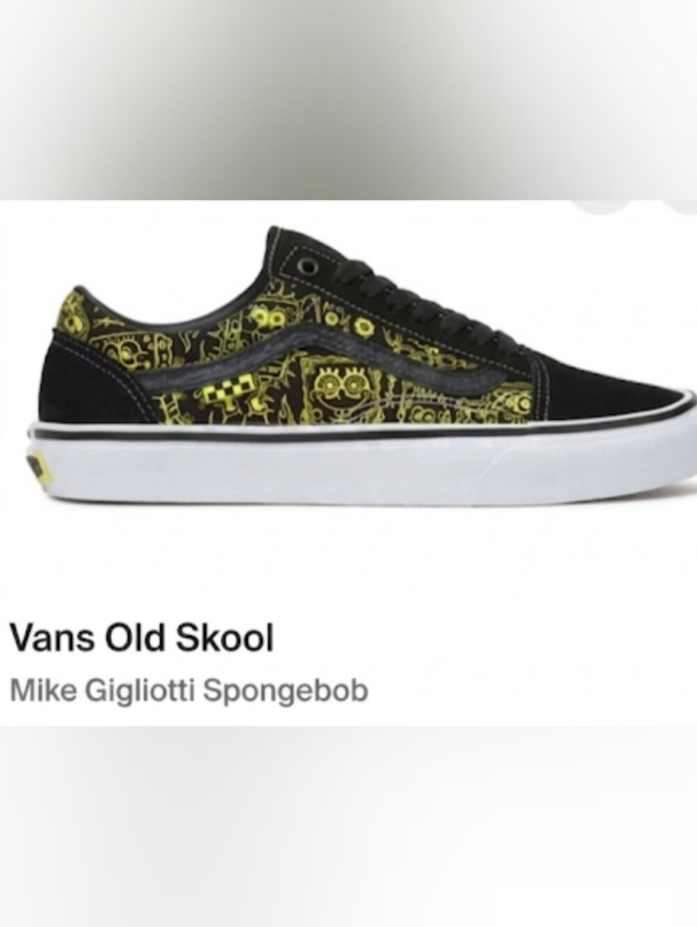 Vans Black Low Top Old Skool Mike Gigliotti Sneakers with Neon Yellow SpongeBob